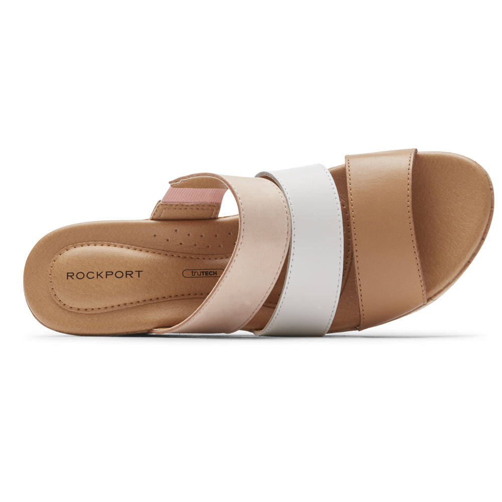 Rockport Womens Slides Pink - Lyla Banded - UK 803-NOACHR